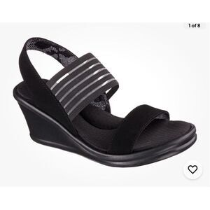 Skechers Cali Sci Fi Sandals Casual Wedge Slingback Black Sz. 8 Memory Foam